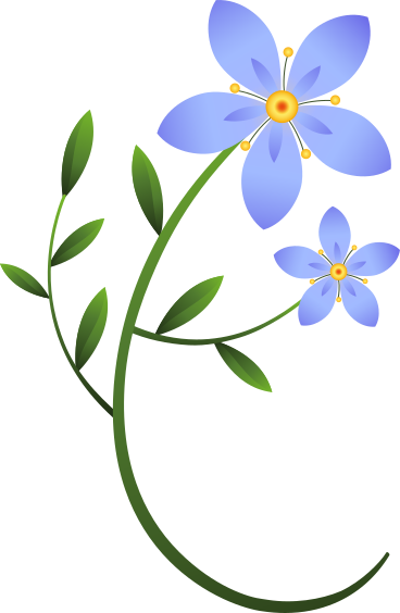 large branch with two blue flowers PNG, SVG