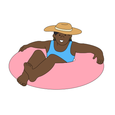 Mujer joven relajándose en un anillo inflable PNG, SVG