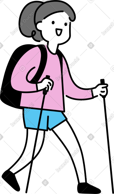 年轻女子拿着登山杖 PNG, SVG