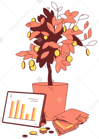 Денежное дерево с планшетом и кошельком в PNG, SVG