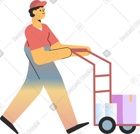 delivery man with cart PNG, SVG