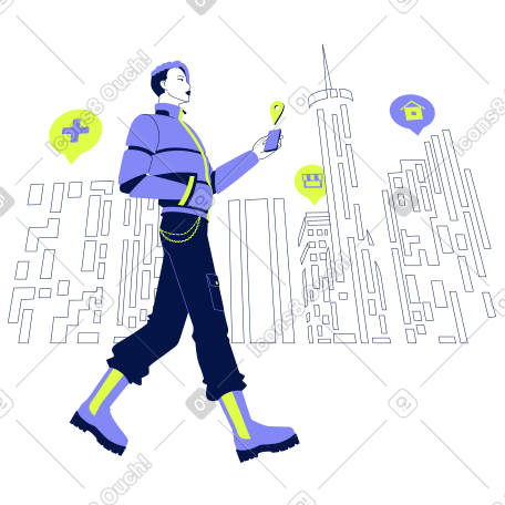 Young man using geolocation and online maps PNG, SVG