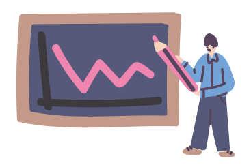 Man with pencil drawing a graph on blackboard PNG, SVG