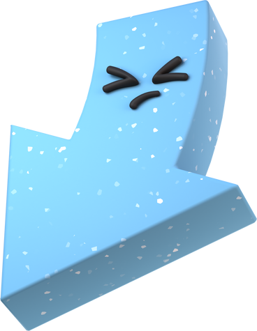 Blue arrow character with a stressed expression PNG, SVG