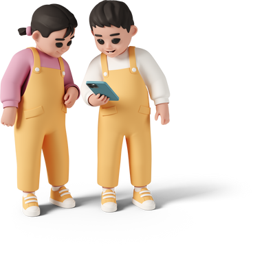 young kids with mobile phone PNG, SVG