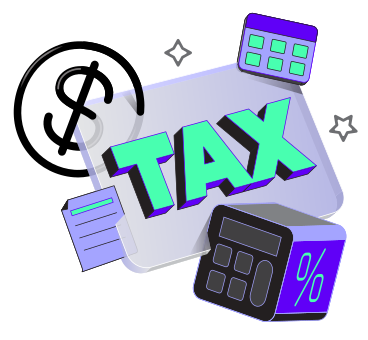 Lettering Tax with calculator, dollar symbol and calendar text PNG, SVG