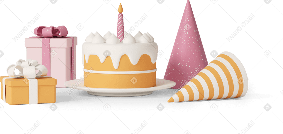 3D birthday party cake PNG、SVG