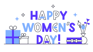Happy women's day schriftzug mit geschenken und blumen PNG, SVG