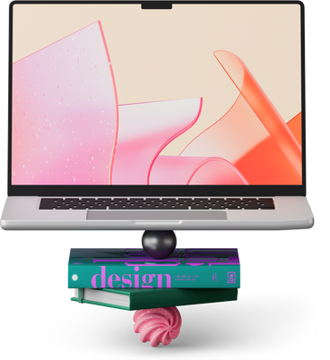 Laptop and books standing on ball PNG、SVG