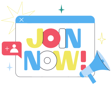 Join Now text with megaphone and stars lettering PNG, SVG