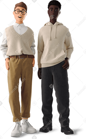 3D young men in casual clothes standing Illustration in PNG, SVG