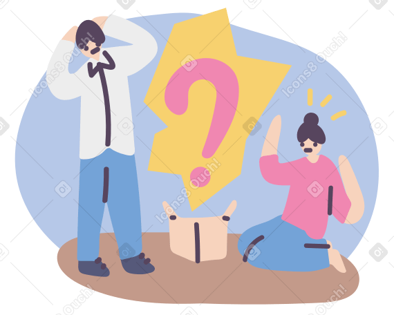 Hombre y mujer atónitos por una pregunta inesperada de la caja PNG, SVG