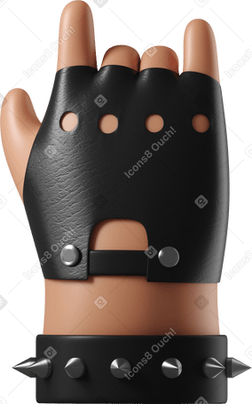 3D Rocker's tanned skin hand with leather bracelet showing rock sign Illustration in PNG, SVG