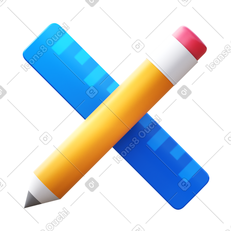 3D pencil and ruler PNG, SVG