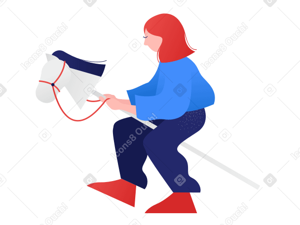 Girl riding a horse on a stick PNG, SVG