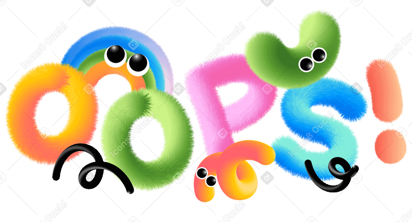 Lettering Oops! with fluffy rainbow and arcs text PNG, SVG