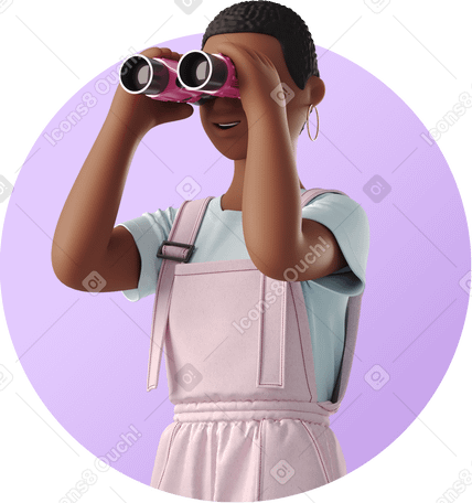 3D young woman with binoculars в PNG, SVG