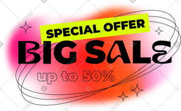 Text special offer big sale up to % with stars and grainy texture PNG, SVG