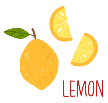 Citron avec feuille, tranches de citron et lettrage  PNG, SVG