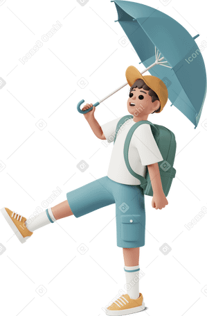 3D schoolboy with umbrella PNG, SVG