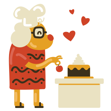 Old lady putting a cherry on top of cake PNG, SVG