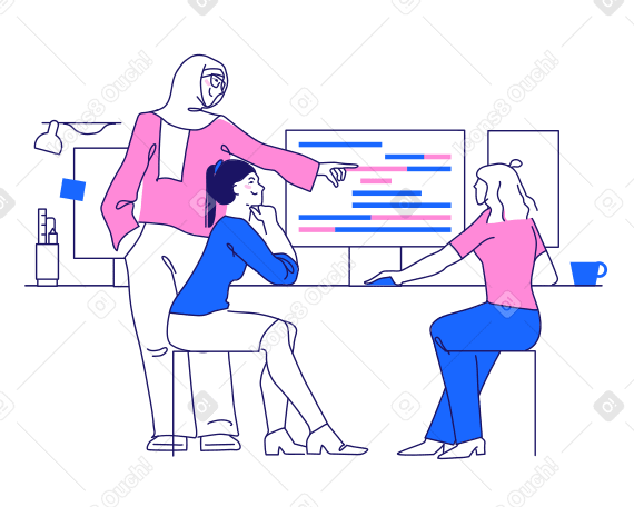 Female coders discuss the code in the office Illustration in PNG, SVG