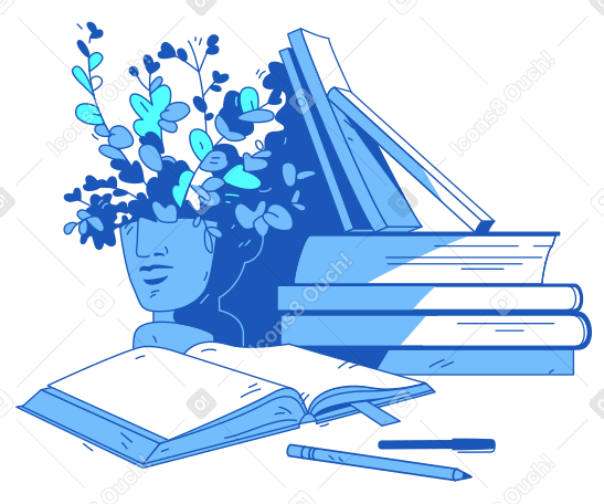 Bücherstapel und ein kopfpflanzer PNG, SVG