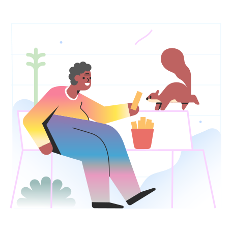 Man feeding squarrel Illustration in PNG, SVG