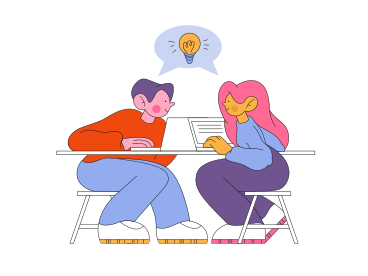 Ilustración animada de Hombre y mujer sentados trabajando juntos en nuevas ideas en GIF, Lottie (JSON), AE
