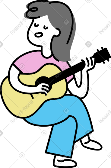 弹吉他的年轻女子 PNG, SVG