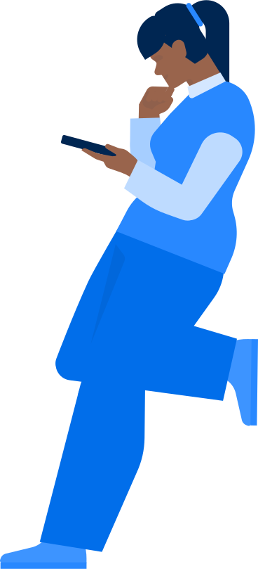 woman with smartphone in her hand stands on one leg PNG, SVG