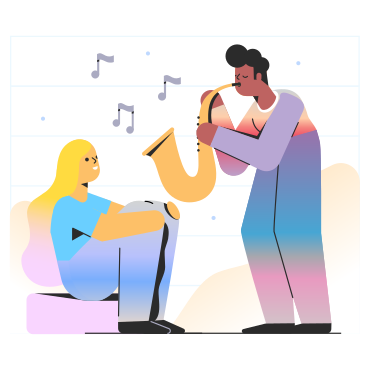 Man playing a saxophone for a woman PNG, SVG