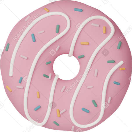 3D front view of donut with pink glaze PNG, SVG