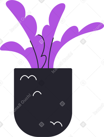 Фиолетовое растение в большом черном горшке в PNG, SVG