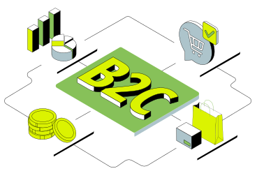 Lettering b2c con segno del carrello, monete e testo del segno di spunta PNG, SVG