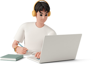 young man with laptop computer working at home office PNG, SVG