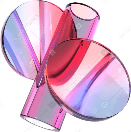 3D composition of iridescent cylinder and lenses PNG, SVG