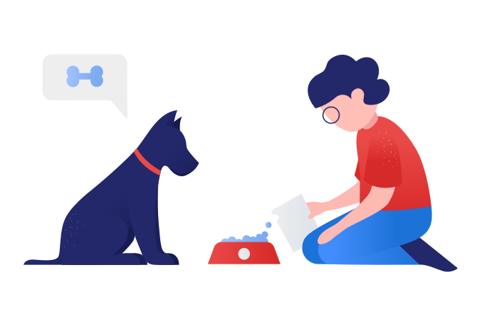 Boy giving food to his dog Illustration in PNG, SVG