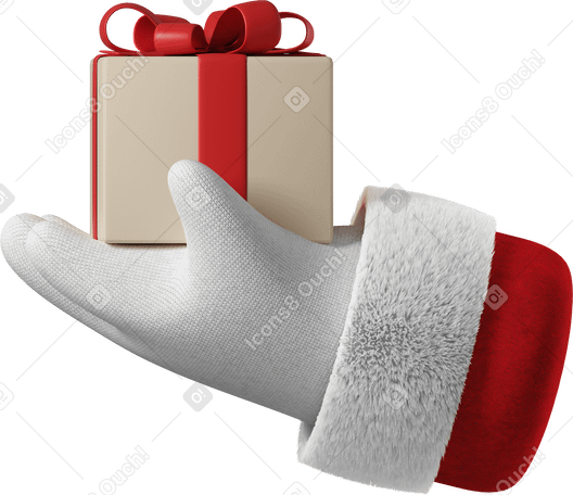 3D 拿着礼物盒的圣诞老人的手 PNG, SVG