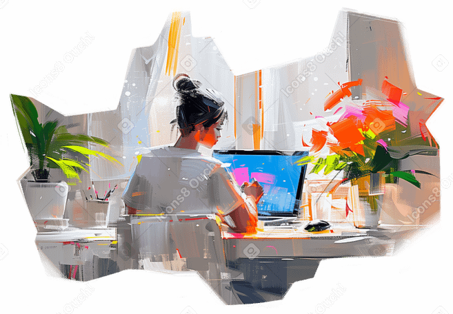 Pintura al óleo de un diseñador en el estudio de casa PNG, SVG