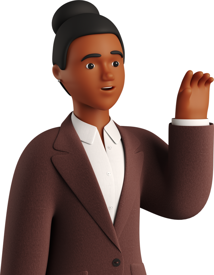 black businesswoman in brown suit waving goodbye Illustration in PNG, SVG