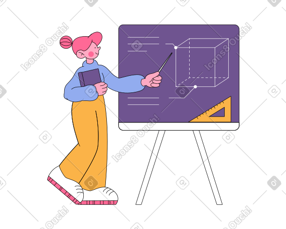 Woman teacher pointing at blackboard PNG, SVG