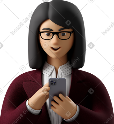 Close up of businesswoman in red suit looking at phone PNG, SVG