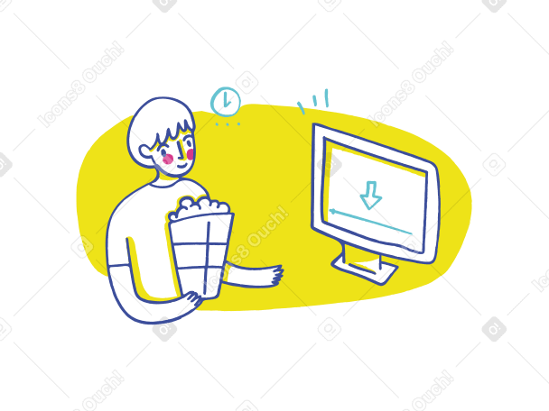 Man with popcorn waiting for video to load PNG, SVG
