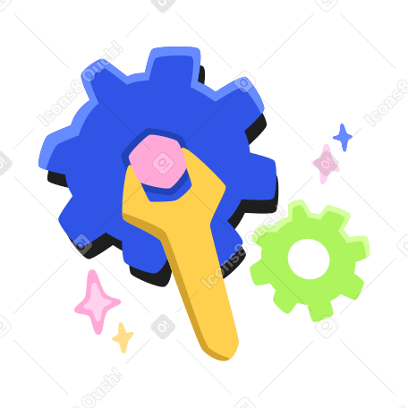 Gears and wrench Illustration in PNG, SVG