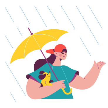 Woman under umbrella with a dog PNG, SVG