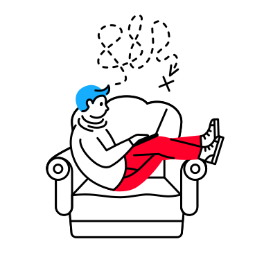 Uomo sdraiato su una poltrona e ricerca online PNG, SVG