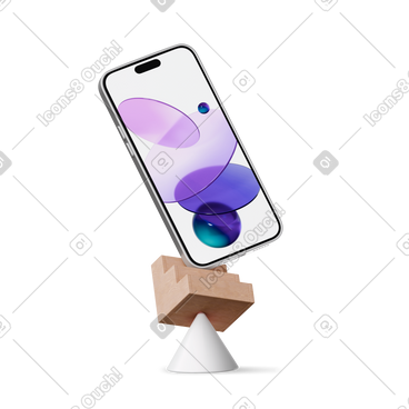 Smartphone standing on two abstract shapes动态插图，格式有GIF、Lottie (JSON)、AE