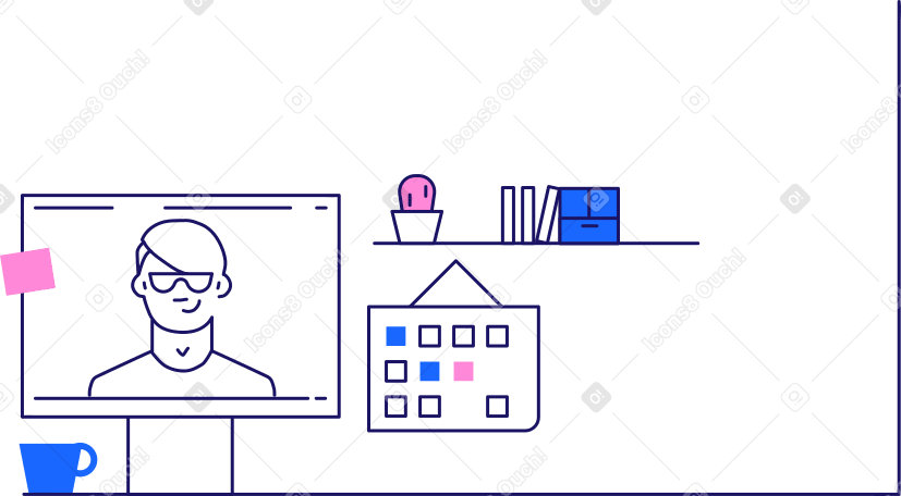 background for office with computer table books and calendar Illustration in PNG, SVG