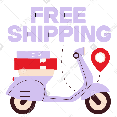 Texte de livraison gratuite avec scooter de livraison et panneau de localisation PNG, SVG